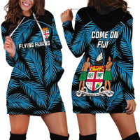Fiji Rugby Hoodie Dress Flying Fijians Blue Palm Tree Version - Wonder Print Shop