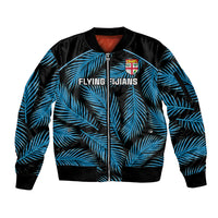 Custom Fiji Rugby Sleeve Zip Bomber Jacket Flying Fijians Blue Palm Tree Version - Wonder Print Shop
