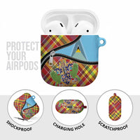 Saint Lucia Creole Day AirPods Case Madras Pattern Zipper Stylized - Wonder Print Shop