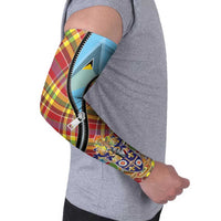 Saint Lucia Creole Day Arm Sleeves Madras Pattern Zipper Stylized - Wonder Print Shop