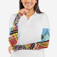 Saint Lucia Creole Day Arm Sleeves Madras Pattern Zipper Stylized - Wonder Print Shop