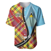 Saint Lucia Creole Day Baseball Jersey Madras Pattern Zipper Stylized - Wonder Print Shop