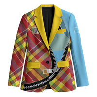 Saint Lucia Creole Day Blazer Madras Pattern Zipper Stylized - Wonder Print Shop