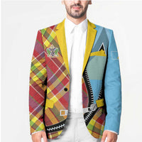 Saint Lucia Creole Day Blazer Madras Pattern Zipper Stylized - Wonder Print Shop