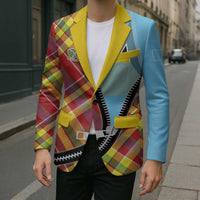 Saint Lucia Creole Day Blazer Madras Pattern Zipper Stylized - Wonder Print Shop