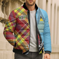 Saint Lucia Creole Day Bomber Puffer Jacket Madras Pattern Zipper Stylized - Wonder Print Shop