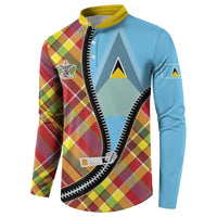 Saint Lucia Creole Day Button Sweatshirt Madras Pattern Zipper Stylized - Wonder Print Shop