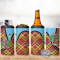 Saint Lucia Creole Day 4 in 1 Can Cooler Tumbler Madras Pattern Zipper Stylized - Wonder Print Shop