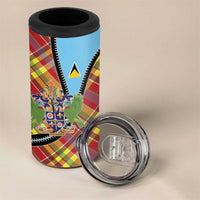 Saint Lucia Creole Day 4 in 1 Can Cooler Tumbler Madras Pattern Zipper Stylized - Wonder Print Shop