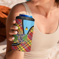 Saint Lucia Creole Day 4 in 1 Can Cooler Tumbler Madras Pattern Zipper Stylized - Wonder Print Shop