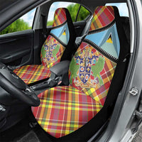 Saint Lucia Creole Day Car Seat Cover Madras Pattern Zipper Stylized - Wonder Print Shop