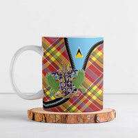 Saint Lucia Creole Day Ceramic Mug Madras Pattern Zipper Stylized - Wonder Print Shop