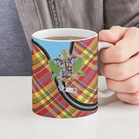Saint Lucia Creole Day Ceramic Mug Madras Pattern Zipper Stylized - Wonder Print Shop