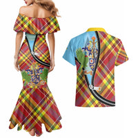 Saint Lucia Creole Day Couples Matching Mermaid Dress and Hawaiian Shirt Madras Pattern Zipper Stylized - Wonder Print Shop