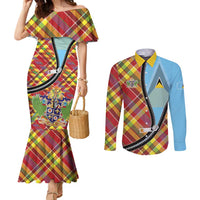 Saint Lucia Creole Day Couples Matching Mermaid Dress and Long Sleeve Button Shirt Madras Pattern Zipper Stylized - Wonder Print Shop
