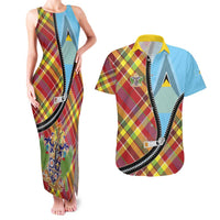 Saint Lucia Creole Day Couples Matching Tank Maxi Dress and Hawaiian Shirt Madras Pattern Zipper Stylized - Wonder Print Shop
