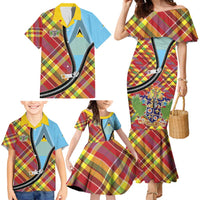 Saint Lucia Creole Day Family Matching Mermaid Dress and Hawaiian Shirt Madras Pattern Zipper Stylized - Wonder Print Shop