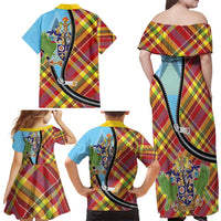 Saint Lucia Creole Day Family Matching Off Shoulder Maxi Dress and Hawaiian Shirt Madras Pattern Zipper Stylized - Wonder Print Shop