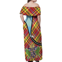 Saint Lucia Creole Day Family Matching Off Shoulder Maxi Dress and Hawaiian Shirt Madras Pattern Zipper Stylized - Wonder Print Shop