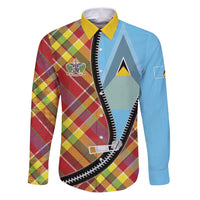 Saint Lucia Creole Day Family Matching Puletasi and Hawaiian Shirt Madras Pattern Zipper Stylized - Wonder Print Shop