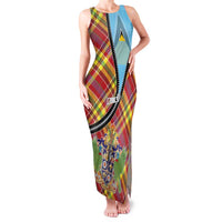 Saint Lucia Creole Day Family Matching Tank Maxi Dress and Hawaiian Shirt Madras Pattern Zipper Stylized - Wonder Print Shop