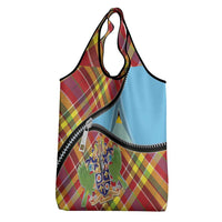 Saint Lucia Creole Day Grocery Bag Madras Pattern Zipper Stylized - Wonder Print Shop