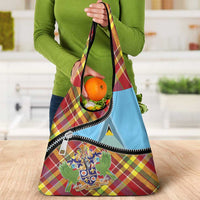 Saint Lucia Creole Day Grocery Bag Madras Pattern Zipper Stylized - Wonder Print Shop