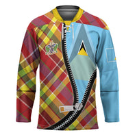 Saint Lucia Creole Day Hockey Jersey Madras Pattern Zipper Stylized - Wonder Print Shop