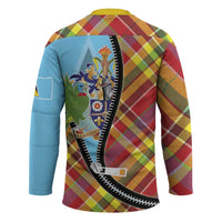 Saint Lucia Creole Day Hockey Jersey Madras Pattern Zipper Stylized - Wonder Print Shop