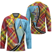 Saint Lucia Creole Day Hockey Jersey Madras Pattern Zipper Stylized - Wonder Print Shop
