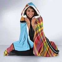 Saint Lucia Creole Day Hooded Blanket Madras Pattern Zipper Stylized - Wonder Print Shop