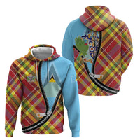 Saint Lucia Creole Day Hoodie Madras Pattern Zipper Stylized - Wonder Print Shop