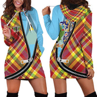 Saint Lucia Creole Day Hoodie Dress Madras Pattern Zipper Stylized - Wonder Print Shop