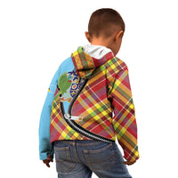 Saint Lucia Creole Day Kid Hoodie Madras Pattern Zipper Stylized - Wonder Print Shop