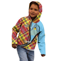 Saint Lucia Creole Day Kid Hoodie Madras Pattern Zipper Stylized - Wonder Print Shop