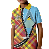 Saint Lucia Creole Day Kid Polo Shirt Madras Pattern Zipper Stylized - Wonder Print Shop