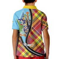 Saint Lucia Creole Day Kid Polo Shirt Madras Pattern Zipper Stylized - Wonder Print Shop