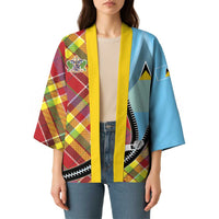 Saint Lucia Creole Day Kimono Madras Pattern Zipper Stylized - Wonder Print Shop