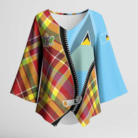 Saint Lucia Creole Day Kimono Sleeve Blouse Madras Pattern Zipper Stylized - Wonder Print Shop