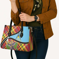 Saint Lucia Creole Day Leather Bag Madras Pattern Zipper Stylized - Wonder Print Shop
