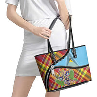 Saint Lucia Creole Day Leather Tote Bag Madras Pattern Zipper Stylized - Wonder Print Shop