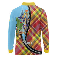 Saint Lucia Creole Day Long Sleeve Polo Shirt Madras Pattern Zipper Stylized - Wonder Print Shop