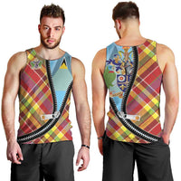 Saint Lucia Creole Day Men Tank Top Madras Pattern Zipper Stylized - Wonder Print Shop