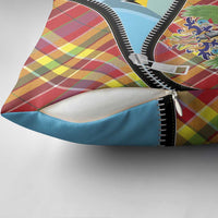 Saint Lucia Creole Day Pillow Cover Madras Pattern Zipper Stylized - Wonder Print Shop