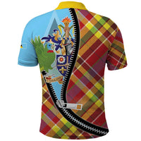 Saint Lucia Creole Day Polo Shirt Madras Pattern Zipper Stylized - Wonder Print Shop