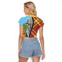 Saint Lucia Creole Day Raglan Cropped T Shirt Madras Pattern Zipper Stylized - Wonder Print Shop