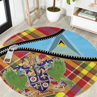 Saint Lucia Creole Day Round Carpet Madras Pattern Zipper Stylized - Wonder Print Shop