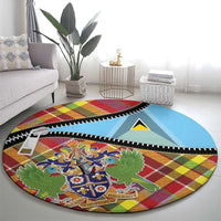 Saint Lucia Creole Day Round Carpet Madras Pattern Zipper Stylized - Wonder Print Shop