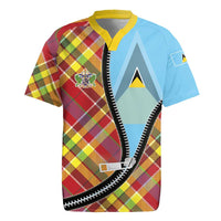 Saint Lucia Creole Day Rugby Jersey Madras Pattern Zipper Stylized - Wonder Print Shop