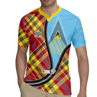 Saint Lucia Creole Day Rugby Jersey Madras Pattern Zipper Stylized - Wonder Print Shop
